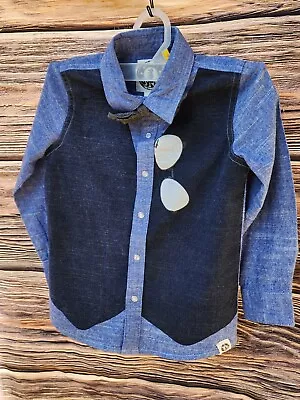 Boys 4t Pearl Snaps Sunglasses  Shirt Mini Shatsu Blue EUC Attached Bow Tie • $10