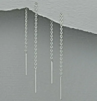 £6.99 • Buy 925 Silver Double Bar Pull Through Chain Ear Thread Threader Earrings + Gift Bag