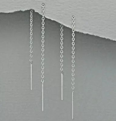 £6.99 • Buy 925 Silver Double Bar Pull Through Chain Ear Thread Threader Earrings + Gift Bag