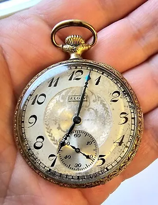 Vintage 14K Gold Filled Elgin National Watch Company Pocket Watch W/ Chain Clip • $250