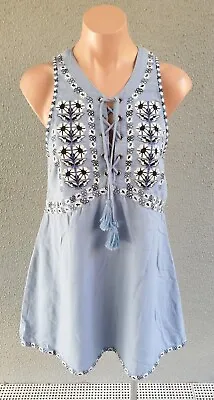 $37.90 • Buy ❤️ TIGERLILY Cotton Lace Up A-Line Dress Blue Print Size 6 Buy7=FreePost L045