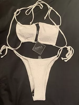 $9.99 • Buy Zaful Bikini Small White Bathing Suit Summer