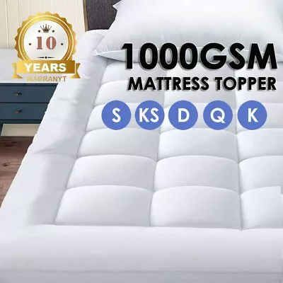 Pillowtop Matress Mattress Topper Protector 1000GSM Pad Cover 45cm Underlay Bed • $50.99