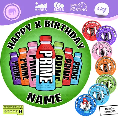 Prime KSI Cake Topper Label Bottle Drink Circle Personalised Round Edible Icing • £14.47