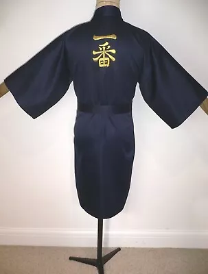 Fab Men's Vintage Japanese Silky Blue & Gold Kimono Style Dressing Gown • £39.99