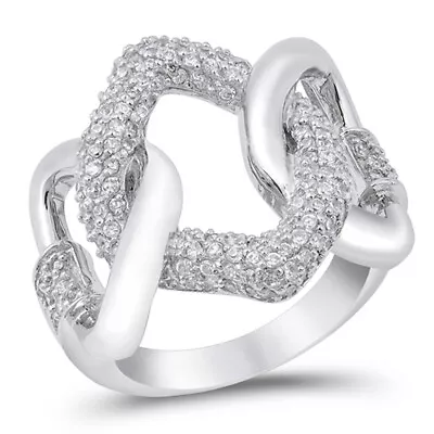 Clear CZ Chain Link Micro Pave Knot Ring New 925 Sterling Silver Band Sizes 5-10 • $30.89