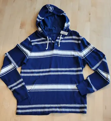 J Crew Authentic Men's Blue &White Stripe Pullover Hoodie Large New • $24.99