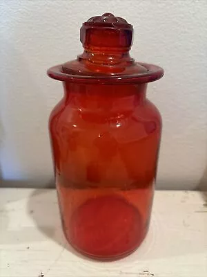 Vintage Takahashi Red Blown Glass Apothecary 10” Jar Canister • $18