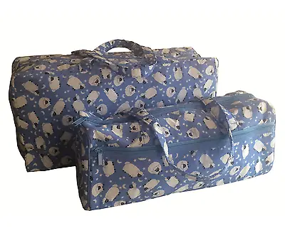 Knitting / Craft Bag Pretty Light Blue With White Sheep Storage Zip Close 2Sizes • £14.99
