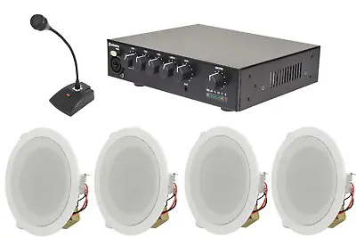 Business PA 4 Zone Microphone Mixer Amp And Ceiling Speaker Announcement System • £224.99