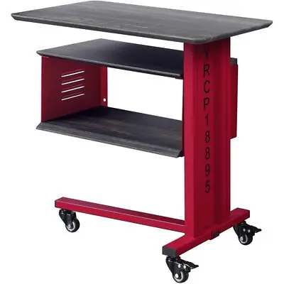 ACME Cargo Metal Base Accent Table With Wall Shelf And Caster Wheels In Red • $139.57