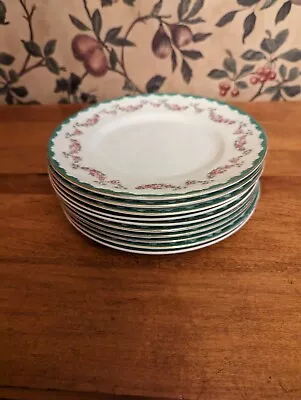 10-antique John Maddock And Sons Mad58 Green Pink Florals Salad Plates • $80