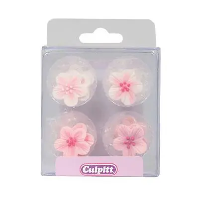 Edible Cake Decoration Pink Flower Pack Of 12 Sugar Cupcake Topper • £3.04