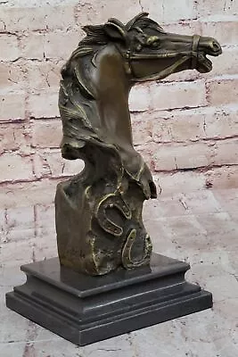 Solid Bronze Milo Horse Head Sculpture Bust Marble Base Art Deco Figurine Deal • $154.50