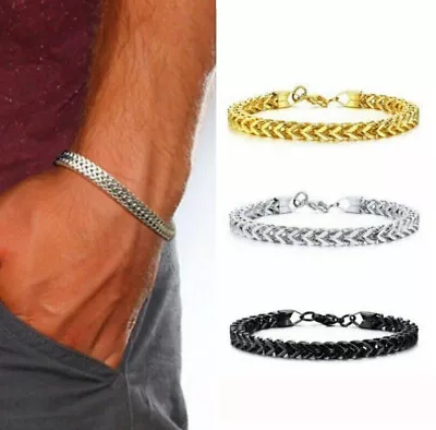 £3.99 • Buy Mens Solid Cuban Curb Link Chain Bracelet 6MM Titanium Steel Men's Boy Gift 