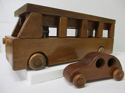 Vintage Lot Of 2 Handmade Bus & Car Wooden Primitive Very Cool Old School Toys! • $35