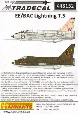 Xtradecal X48152 EE/BAC Lightning T.5 Decals 1/48 • £9.85