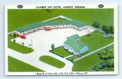 Postcard IN Markle Slumbe Inn Motel Vtg Ad Card M11 • $9.99