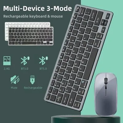 Slim Bluetooth 2.4G Wireless Keyboard And Mouse Set For Laptop Tablet Mac IPad • £15.99