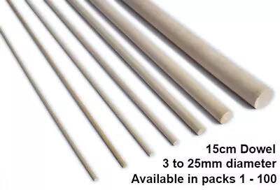 15cm Birch Hardwood Wooden Dowels * Craft Sticks (sizes 3mm - 25mm) ... • £100