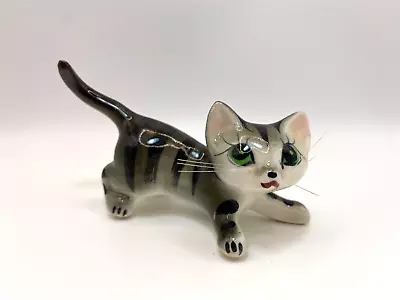 Vintage Japan Grey Tabby Cat Ceramic Figurine Kitsch • $15
