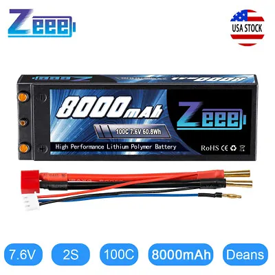 $39.99 • Buy Zeee 8000mAh 7.6V 100C 2S LiPo Battery Deans Plug Hardcase For RC Car Truck