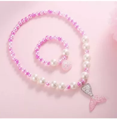 $9.99 • Buy 1 Pc Mermaid Necklace Bracelet Set Girls Kids Valentines Day Birthday Gift