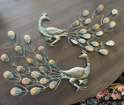 19 Inch Peacock Pair - Mid Century Modern Metal Hanging Wall Decor MCM • $24