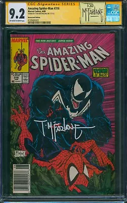 Amazing Spider-Man #316 ⭐ CGC 9.2 SIGNED TODD MCFARLANE ⭐ NEWSSTAND Venom 1989 • $399