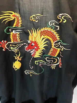 Vintage Robe Black With Embroidered Dragon Size Large • $32