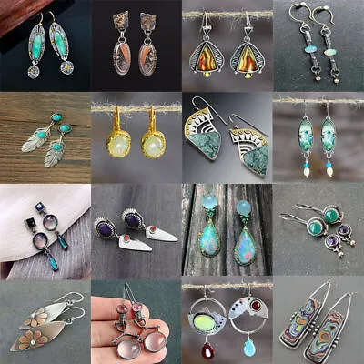 $2.40 • Buy Vintage Turquoise 925 Silver Ear Hook Dangle Drop Earrings Women Wedding Jewelry