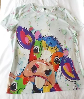 Gorgeous Arty Colourful Cow Short Sleeve Emery Rose T-shirt Sz XL (UK14)  • £5.99