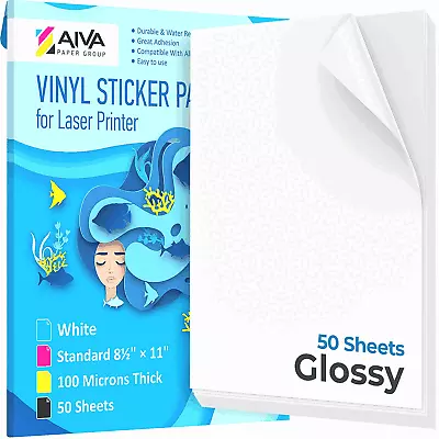 Printable Vinyl Sticker Paper For Laser Printer Glossy White 50 SelfAdhesive • $35.04