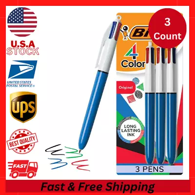 BIC 4-Color Ball Pen Medium Point 1.0mm Assorted Ink 3-Count • $10.48