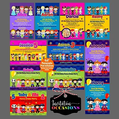 5 X PERSONALISED FANCY DRESS PARTY INVITATIONS • £3.75