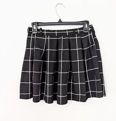 Hot Topic Plaid Window Pane Pleated Mini Skirt Black White Size Small S • $24.99