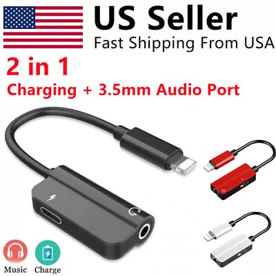 2 In 1 Audio Splitter Adapter 3.5mm Headphone Jack Adapter & Charger For IPhone • $3.25