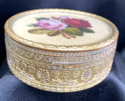 Vintage Metal Keepsake/Jewelry Box Velvet Lined With Glass Top Austria Marked • $65