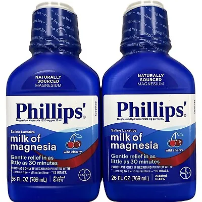Phillips Milk Of Magnesia CHERRY 26oz Constipation ( 2 Pack ) BIG BOTTLES ^ • $33.89