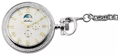 £52.60 • Buy Ballhaus Pocket Watch + Chain & Clip White Analogue Metal Mechanical Moon Phase