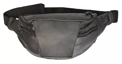 NEW Black Leather Fanny Pack- Mens Waist Belt Bag -Womens Purse Hip Pouch Travel • $12.99