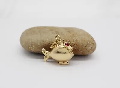 $225 • Buy 18k Yellow Gold Fish Charm With Ruby Eyes
