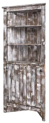 IN STOCK Amish Farmhouse Corner Cabinet Hutch Distressed White Paint Wood 35 W • $999