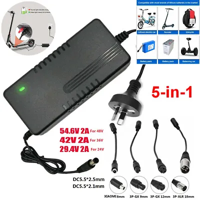 5 In 1 29.4V 42V 54.6V 2A Li-ion Battery Charger Electric Scooter Bicycle Ebike • $12.39