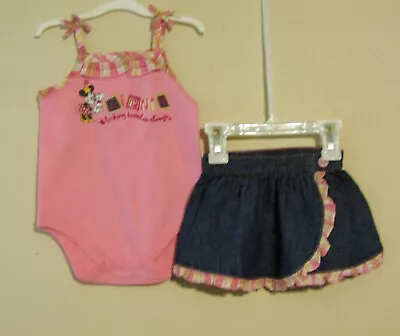 Disney Newborn Girl 0-3 Mo  Minnie Mouse  Pink Romper/blue Jean Skirt Nwt • $10