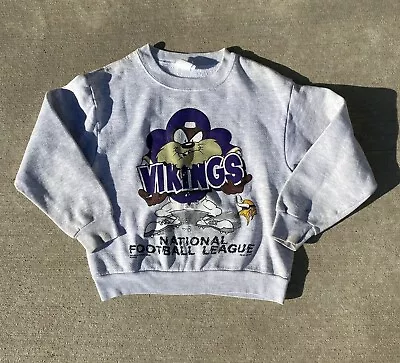 Vintage Minnesota Vikings Taz Kids Sweatshirt Tasmanian Devil Looney Tunes NFL • $27.97