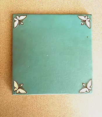 VAN BRIGGLE ART POTTERY TILE -White Butterflies On Matte Green - 6x6  - Perfect • $70