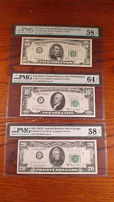 1963a Pmg Three Note Set Five Ten & Twenty Dollar Notes 3 Bills See Description • $149.99