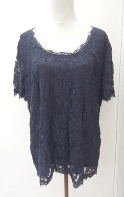 £6.99 • Buy ADIVA Size 18 20 XL Navy Blue Floral Overlay Lace Tunic Top Cami Blouse Holiday 