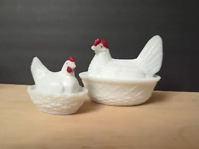 Lot Of 2 Vintage Westmoreland White Milk Glass Hen On Nest Covered Candy Dish • $27.89